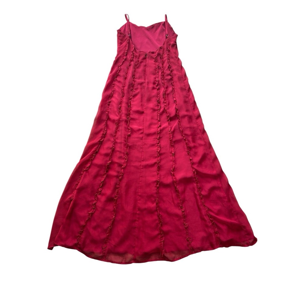 Red Maxi Slip Dress with Ruffle Texture - Picture 7 of 9
